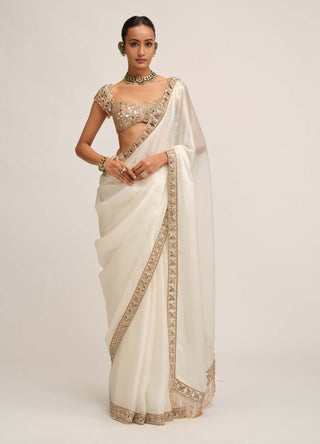 Off white cutwork border sari set