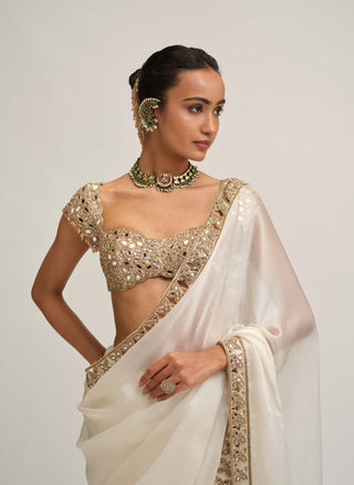 Off white cutwork border sari set