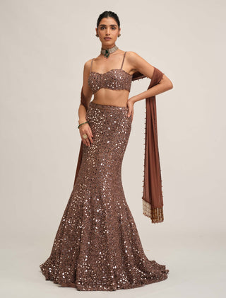 Deep beige fishcut lehenga set