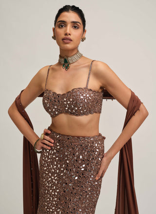 Deep beige fishcut lehenga set
