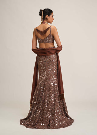 Deep beige fishcut lehenga set
