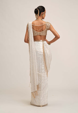 Off white draped sari set