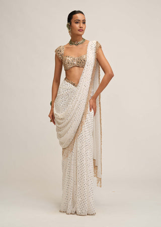 Off white draped sari set