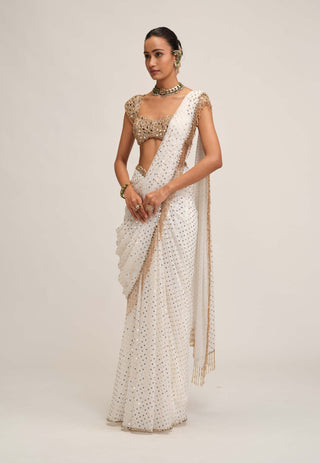 Off white draped sari set