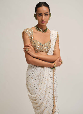 Off white draped sari set