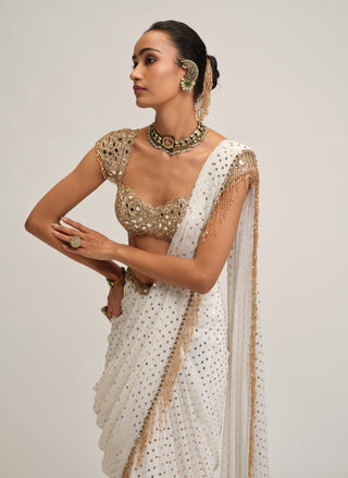Off white draped sari set