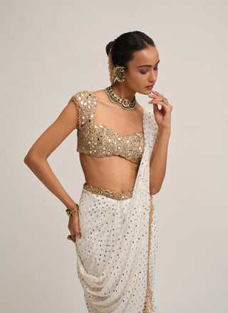 Off white draped sari set