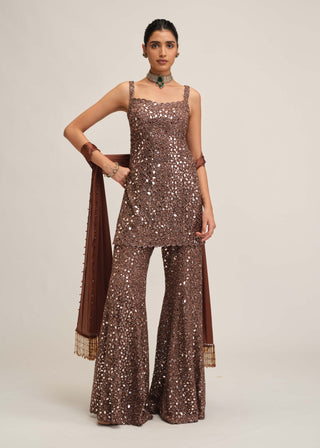 Deep beige kurta sharara set