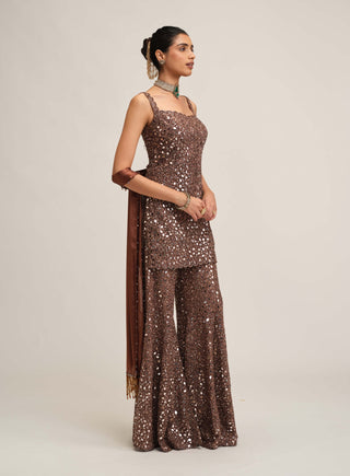 Deep beige kurta sharara set