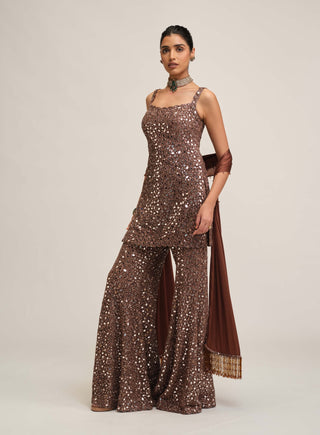 Deep beige kurta sharara set
