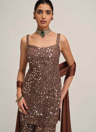 Deep beige kurta sharara set