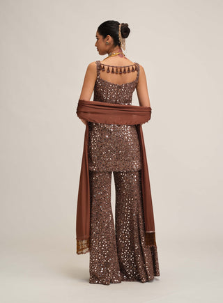 Deep beige kurta sharara set