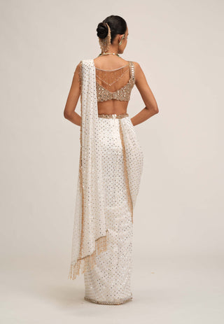 Off white sequin sari set