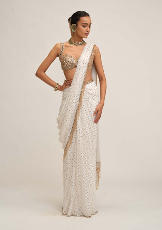 Off white sequin sari set