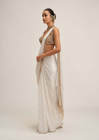 Off white sequin sari set