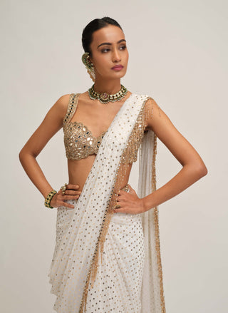 Off white sequin sari set