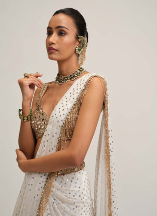Off white sequin sari set