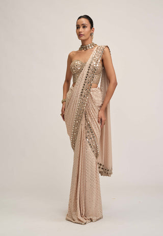 Light beige cutwork border sari set