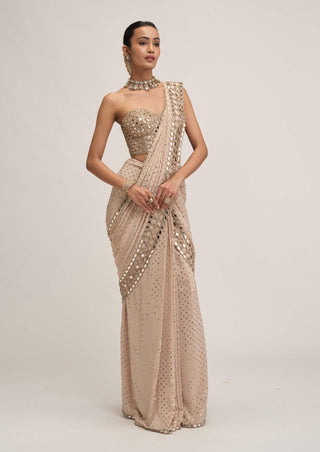 Light beige cutwork border sari set