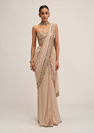 Light beige cutwork border sari set