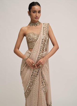 Light beige cutwork border sari set