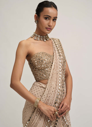 Light beige cutwork border sari set