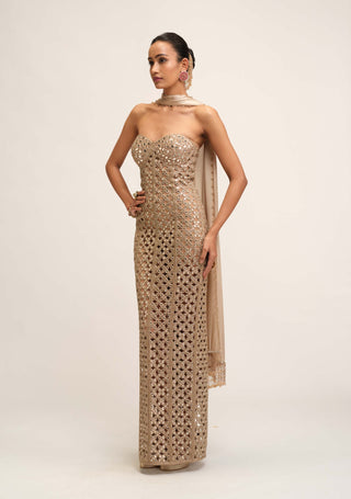 Light beige flower cutwork dress set