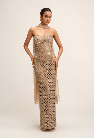 Light beige flower cutwork dress set