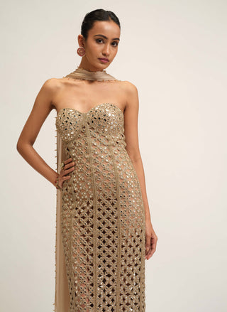 Light beige flower cutwork dress set