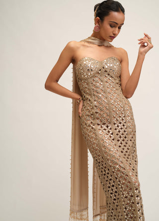 Light beige flower cutwork dress set