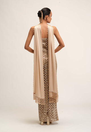 Light beige flower cutwork dress set