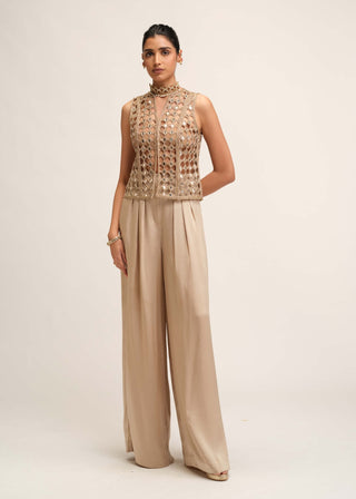 Light beige diamond cutwork jacket set