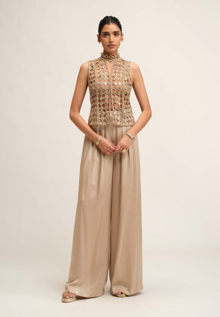 Light beige diamond cutwork jacket set