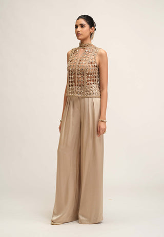 Light beige diamond cutwork jacket set