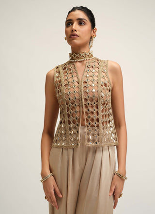 Light beige diamond cutwork jacket set