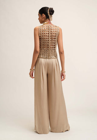 Light beige diamond cutwork jacket set