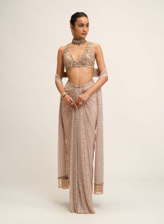 Ash pink draped contemporary skirt set