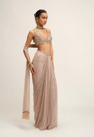 Ash pink draped contemporary skirt set