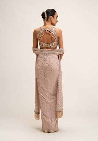 Ash pink draped contemporary skirt set