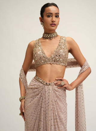Ash pink draped contemporary skirt set