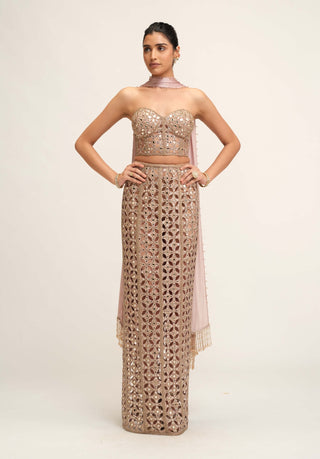 Ash pink cutwork pencil skirt set