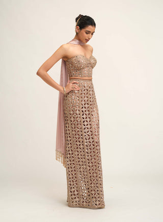 Ash pink cutwork pencil skirt set