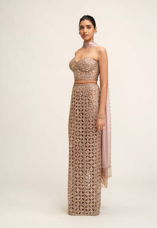 Ash pink cutwork pencil skirt set