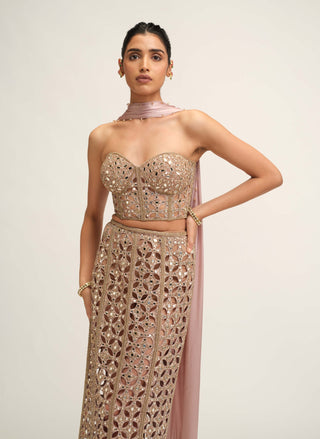 Ash pink cutwork pencil skirt set