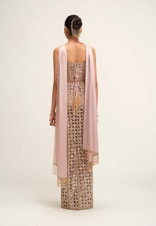 Ash pink cutwork pencil skirt set