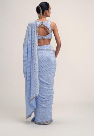 Dew blue sequin sari set