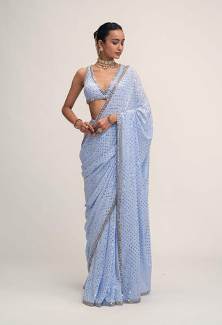 Dew blue sequin sari set
