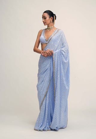 Dew blue sequin sari set