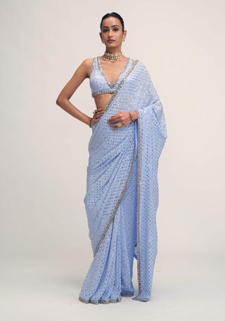 Dew blue sequin sari set
