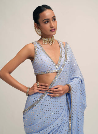 Dew blue sequin sari set